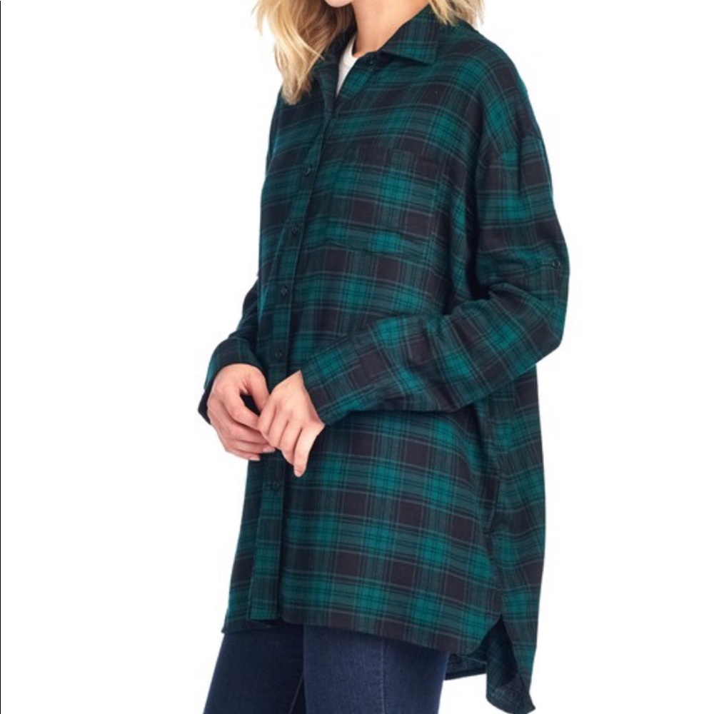 Leah Green Plaid Oversized Boyfriend Flannel - Picture 6 of 7